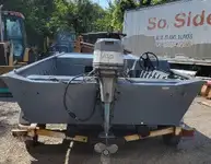 1996 18′ x 8′ Aluminum Landau Workboat w/40hp Mariner & Trailer